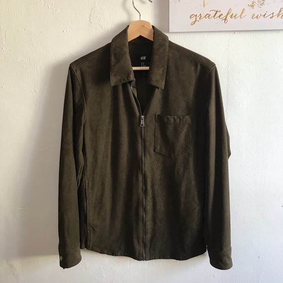 H&M Jackets & Blazers - H&M Olive Green Faux Suede Soft Zipper Jacket XS